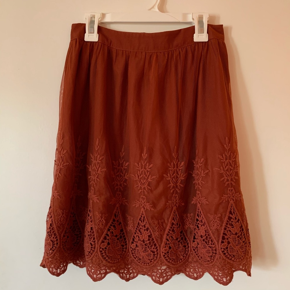 forever 21 terracotta red tulle embroidered skirt